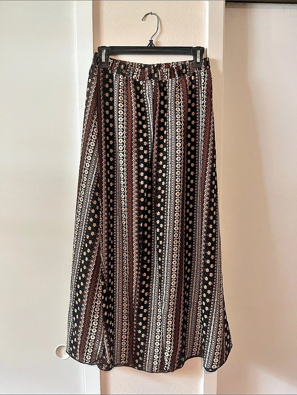 SHEIN Geometric Maxi Skirt in Black & Brown Size Medium